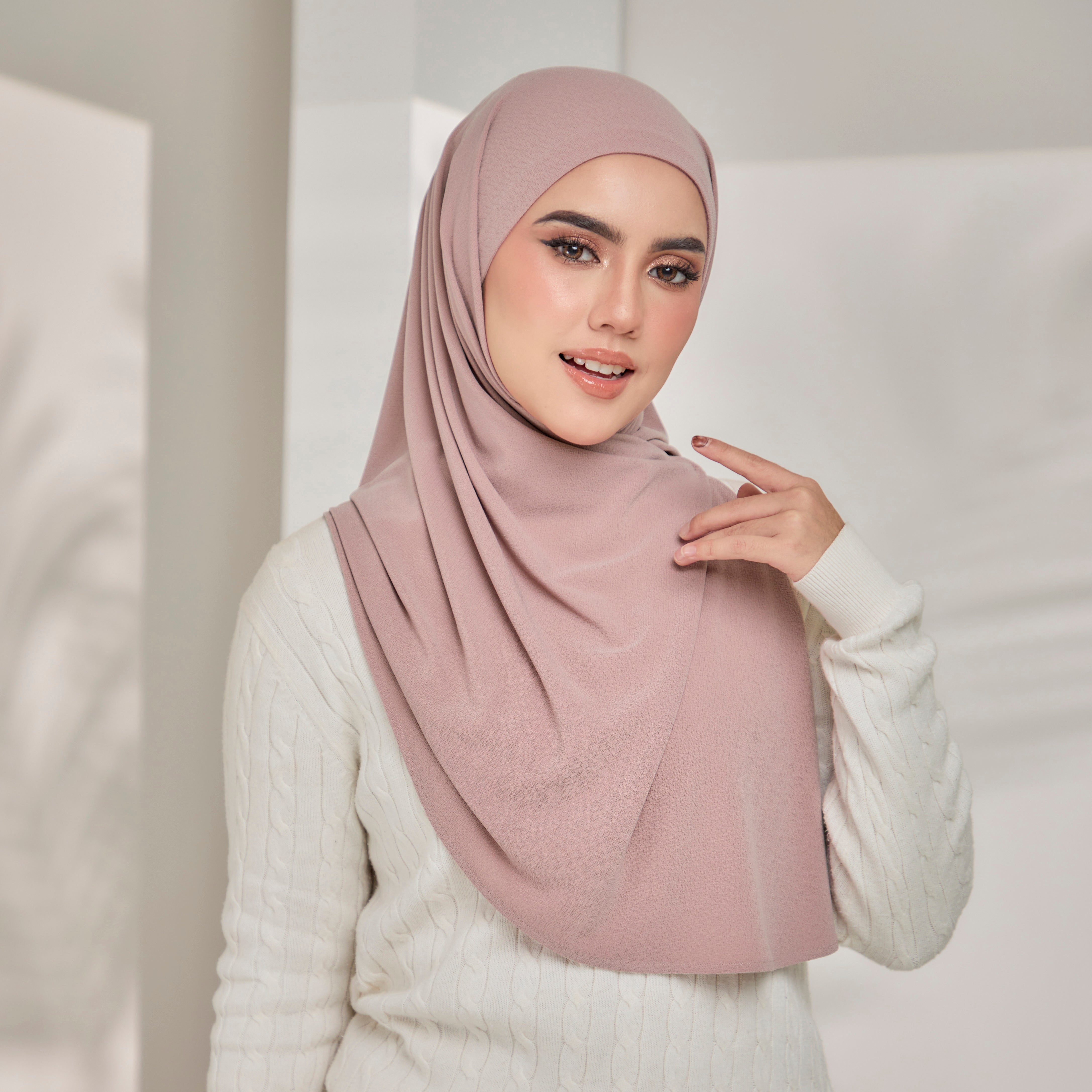 Lazy Tie-Back Instant Hijab in Ballerina (Dusty Pink)